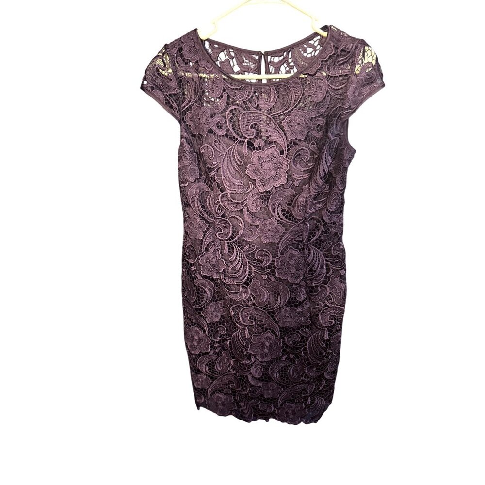 Adrianna‎ Papell Purple Floral Lace Sheath Dress Size 8